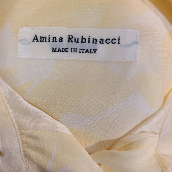 Amina Rubinacci Yuppy Yellow Leaf Print Silk Blouse - Picture 7 of 8